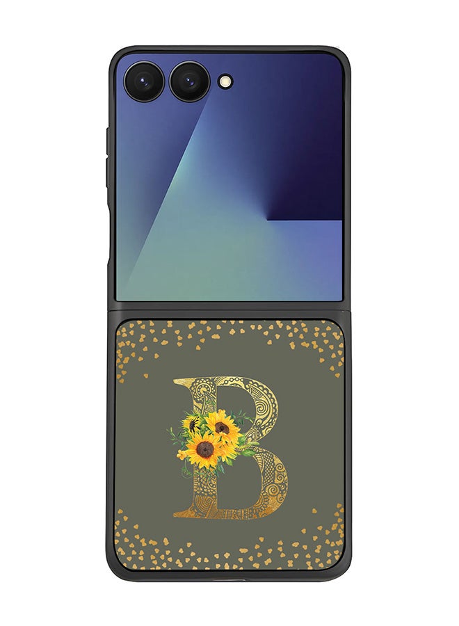 Stylizedd For Samsung Galaxy Z Flip7 Case,Slim fit Camera Protection, Shockproof Thin Phone cover  - Custom Floral Monogram - B  (Olive Green )