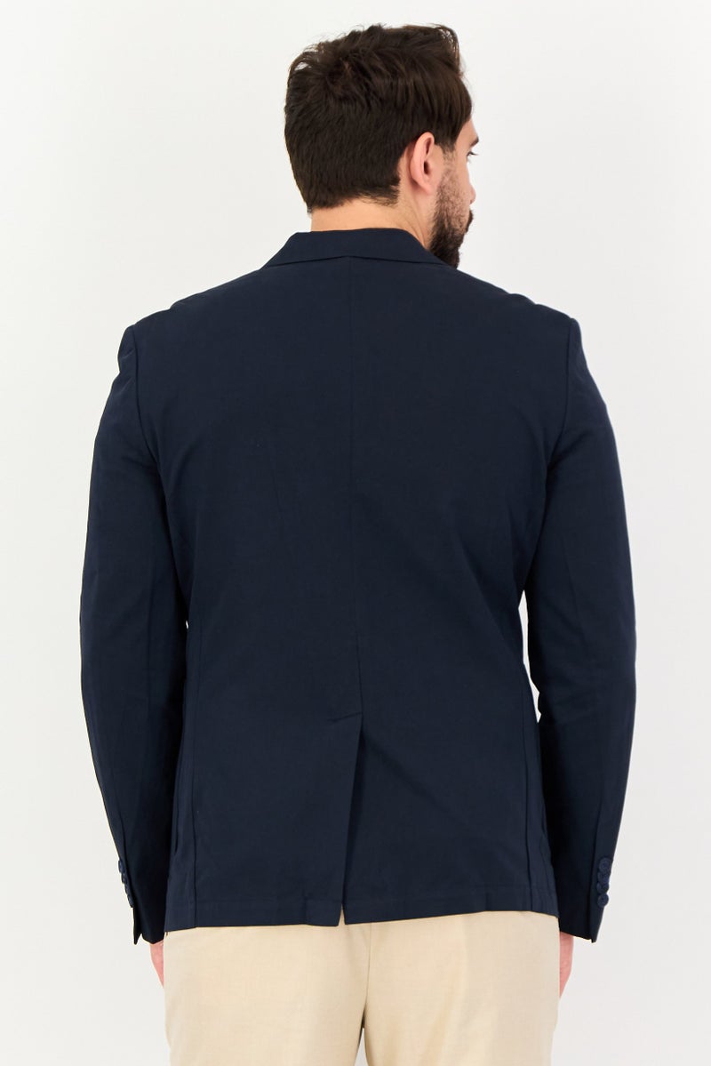 Celio Men Slim Fit Solid Semi Formal Blazer, Navy - Image 3