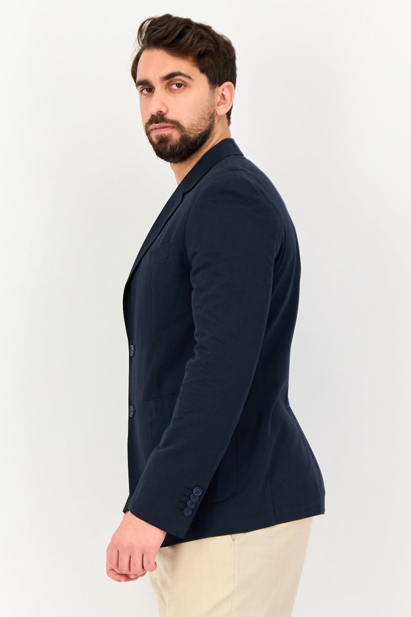Celio Men Slim Fit Solid Semi Formal Blazer, Navy - Image 2