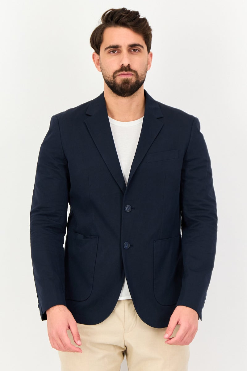 Celio Men Slim Fit Solid Semi Formal Blazer, Navy - Image 1
