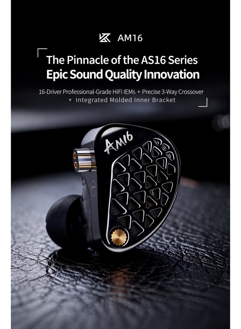 KZ AM16 iem Bass-Enhanced Edition, 16 Balanced Armature Drivers with 8BA per Side, Wired 3.5mm Professional HiFi In-Ear Monitors with Dual 6mm Microphones, Deep Powerful Bass, 5Hz–45kHz Ultra-Wide Frequency Response, Precision Three-Way Crossover, High-Frequency BA Array, Lightweight Metal Faceplate, Ergonomic Resin Housing and Detachable 0.75mm 2-Pin Silver-Plated Cable for Audiophile Music and Professional Monitoring (AUX, Dual Mic) - Image 2