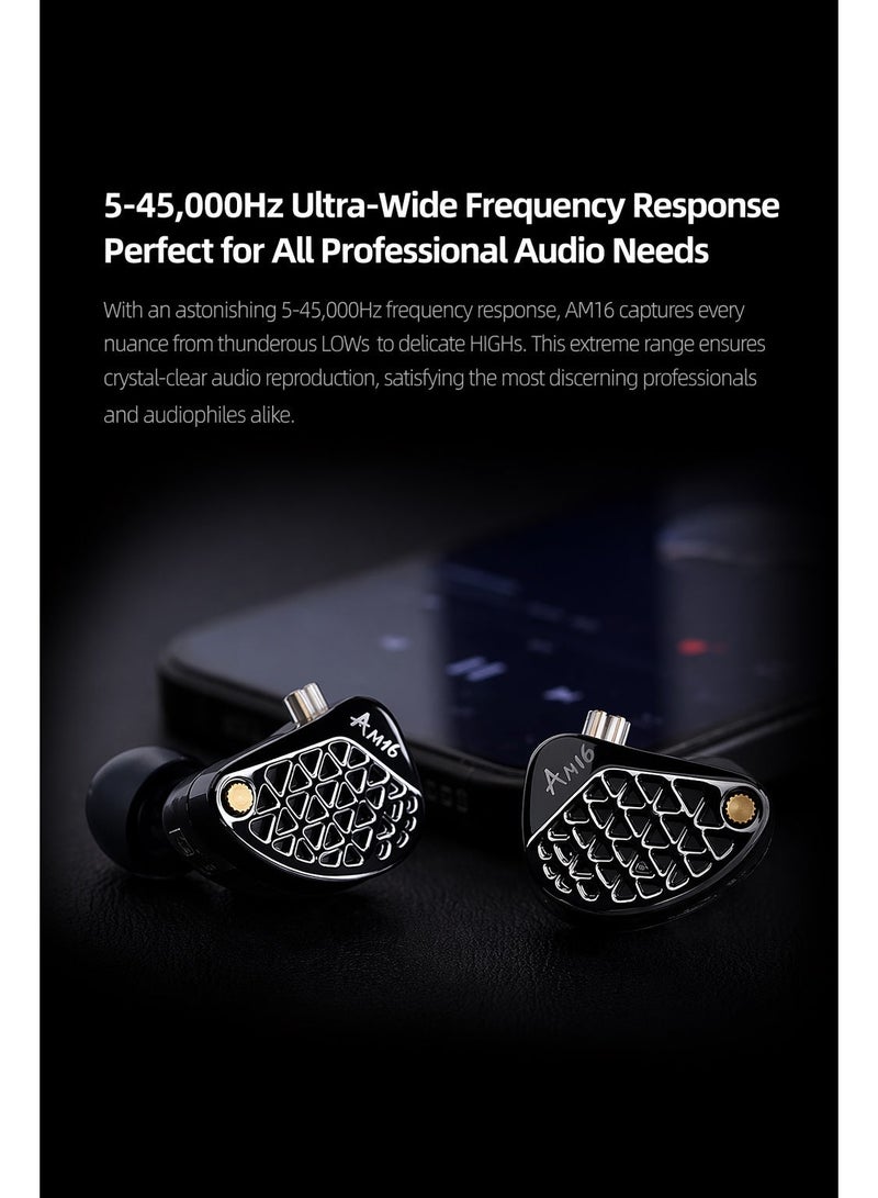 KZ AM16 iem Bass-Enhanced Edition, 16 Balanced Armature Drivers with 8BA per Side, Wired 3.5mm Professional HiFi In-Ear Monitors with Dual 6mm Microphones, Deep Powerful Bass, 5Hz–45kHz Ultra-Wide Frequency Response, Precision Three-Way Crossover, High-Frequency BA Array, Lightweight Metal Faceplate, Ergonomic Resin Housing and Detachable 0.75mm 2-Pin Silver-Plated Cable for Audiophile Music and Professional Monitoring (AUX, Dual Mic) - Image 3