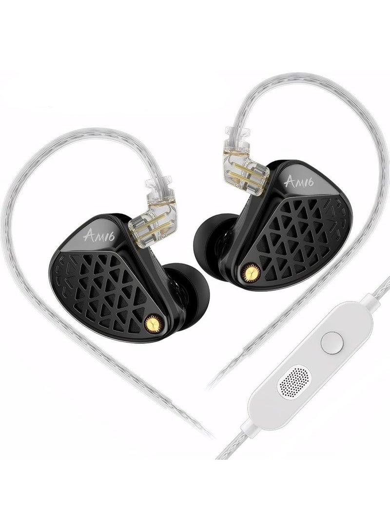 KZ AM16 iem Bass-Enhanced Edition, 16 Balanced Armature Drivers with 8BA per Side, Wired 3.5mm Professional HiFi In-Ear Monitors with Dual 6mm Microphones, Deep Powerful Bass, 5Hz–45kHz Ultra-Wide Frequency Response, Precision Three-Way Crossover, High-Frequency BA Array, Lightweight Metal Faceplate, Ergonomic Resin Housing and Detachable 0.75mm 2-Pin Silver-Plated Cable for Audiophile Music and Professional Monitoring (AUX, Dual Mic) - Image 1