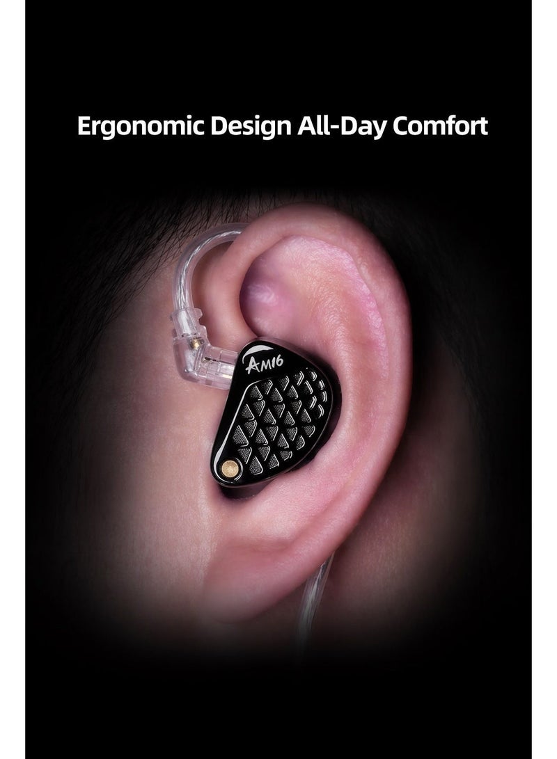 KZ AM16 iem Bass-Enhanced Edition, 16 Balanced Armature Drivers with 8BA per Side, Wired 3.5mm Professional HiFi In-Ear Monitors with Dual 6mm Microphones, Deep Powerful Bass, 5Hz–45kHz Ultra-Wide Frequency Response, Precision Three-Way Crossover, High-Frequency BA Array, Lightweight Metal Faceplate, Ergonomic Resin Housing and Detachable 0.75mm 2-Pin Silver-Plated Cable for Audiophile Music and Professional Monitoring (AUX, Dual Mic) - Image 4