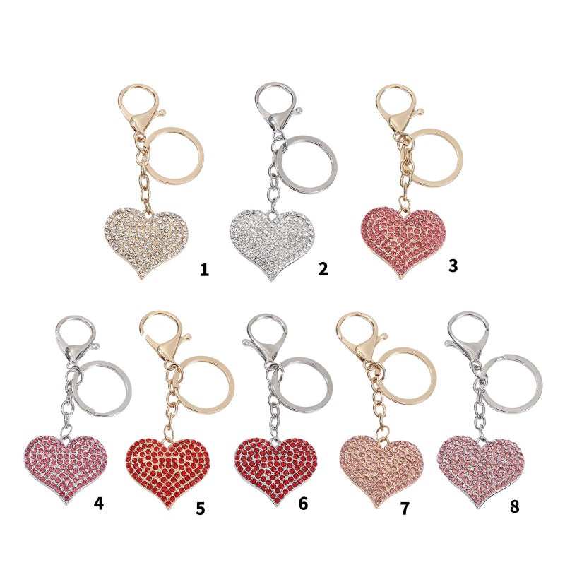Pink Sparkling Heart Keychain Rhinestone Accent Alloy Design Bag Hanging Decoration For Women - Image 4