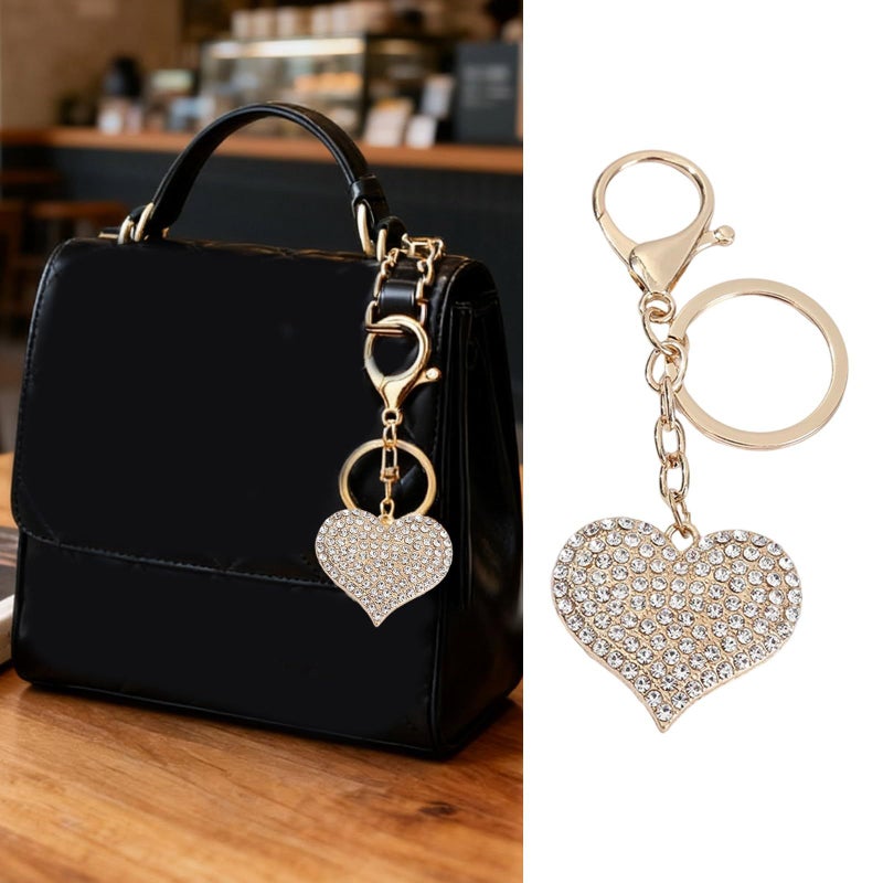 Pink Sparkling Heart Keychain Rhinestone Accent Alloy Design Bag Hanging Decoration For Women - Image 3