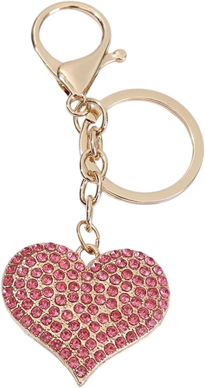 Pink Sparkling Heart Keychain Rhinestone Accent Alloy Design Bag Hanging Decoration For Women - Image 1