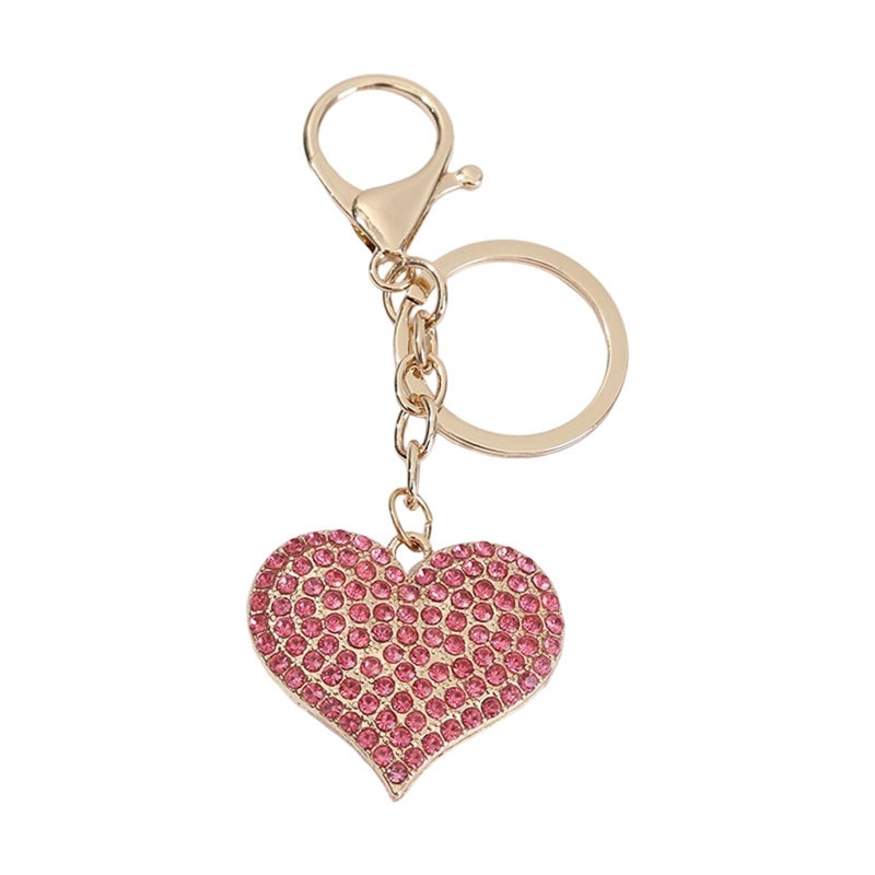Pink Sparkling Heart Keychain Rhinestone Accent Alloy Design Bag Hanging Decoration For Women - Image 2