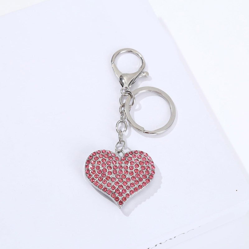 Pink Sparkling Heart Keychain Rhinestone Accent Alloy Design Bag Hanging Decoration For Women - Image 5