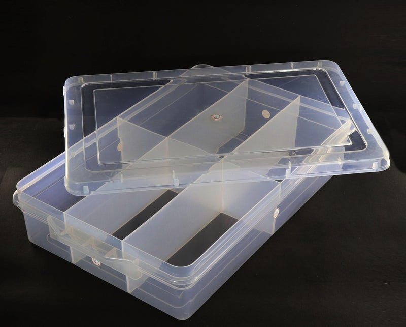 NMII Multipurpose Plastic Storage Box with Partitions | Transparent Organizer with Secure Lid | Ideal for Stationery, Craft Supplies, Tools, and Jewellery, Accessories | Lightweight-(6 Partitions) - Image 2