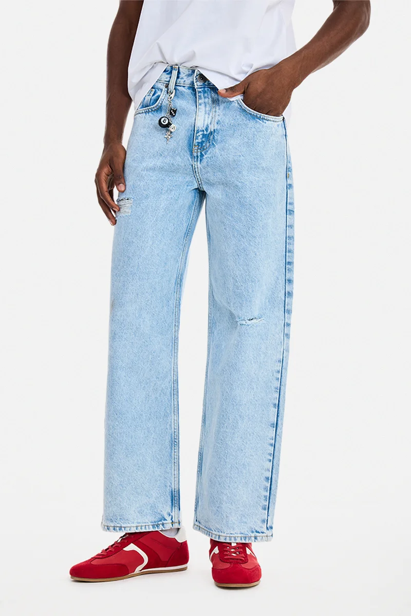 سنيتش Light Blue Solid Loose Fit Streetwear Jeans