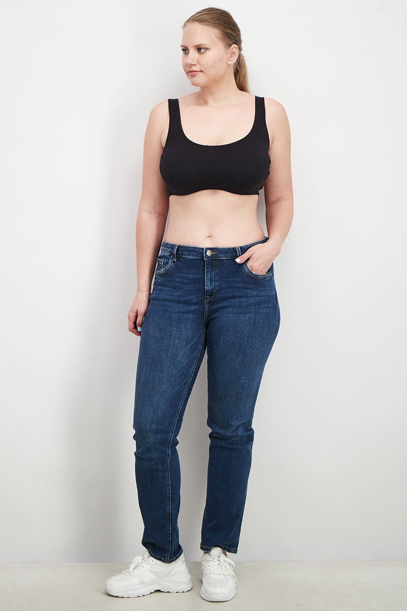 ESPRIT Women Straight Fit Stretchable Jeans, Navy Blue - Image 4