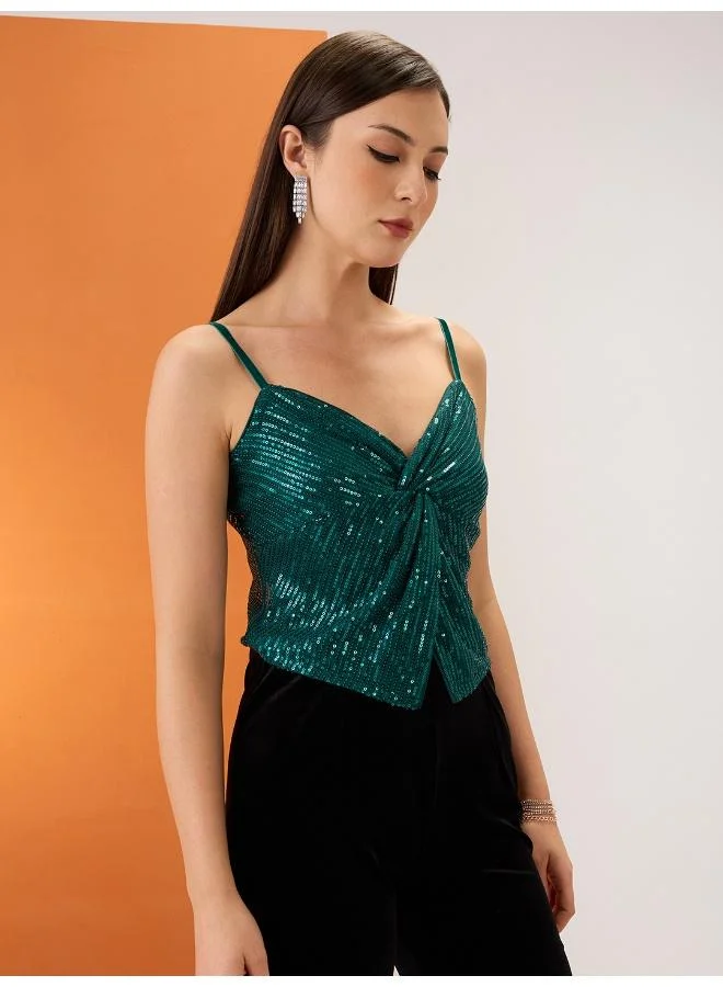 جلو باص بلوزة حفلات نسائية جلوبس بياقة قلب وحمالات و تفاصيل مجدولة مرصعة بالترتر