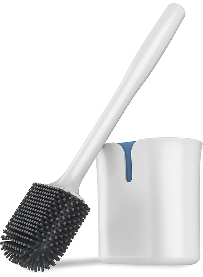 promass Toilet Bowl Brush and Holder, Toilet Brush with Durable and Flexible TPR Bristles, Wall Mounted Toilet Brush Cleaner for Bathroom Cleaning, White, 1 Pack - Image 1