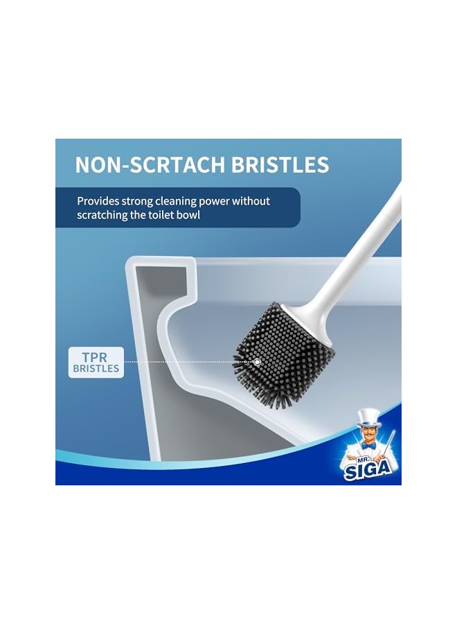 promass Toilet Bowl Brush and Holder, Toilet Brush with Durable and Flexible TPR Bristles, Wall Mounted Toilet Brush Cleaner for Bathroom Cleaning, White, 1 Pack - Image 3