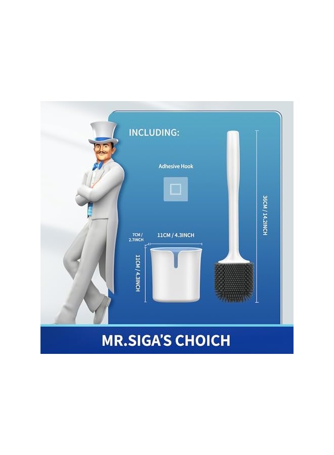 promass Toilet Bowl Brush and Holder, Toilet Brush with Durable and Flexible TPR Bristles, Wall Mounted Toilet Brush Cleaner for Bathroom Cleaning, White, 1 Pack - Image 2