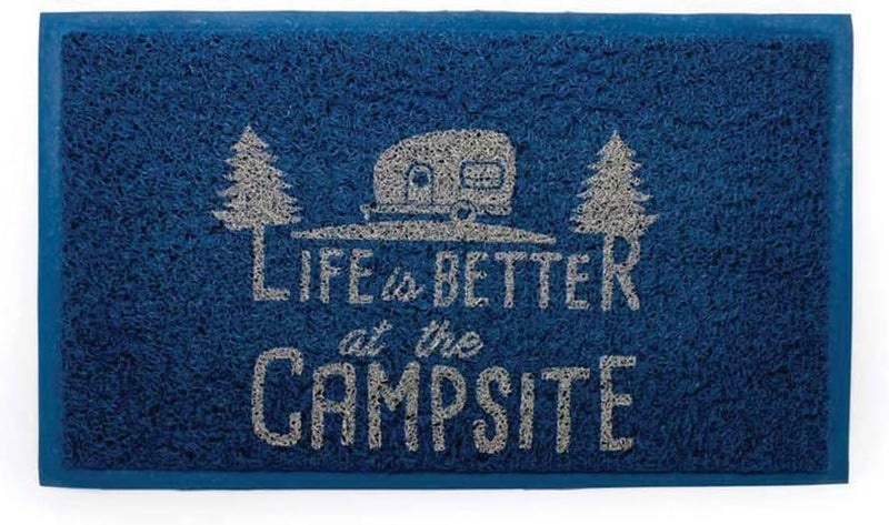 Camco Life Is Better at The Campsite Outdoor & Indoor Welcome Mat - Weather and Doormat | Traps Dirt and Liquid | Spongey Comfortable Feel | Measures 26 ½ " x 15" - Blue (53201) - 53201-A - Image 1