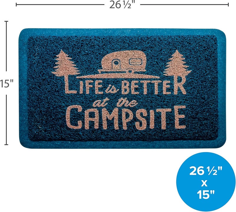 Camco Life Is Better at The Campsite Outdoor & Indoor Welcome Mat - Weather and Doormat | Traps Dirt and Liquid | Spongey Comfortable Feel | Measures 26 ½ " x 15" - Blue (53201) - 53201-A - Image 2