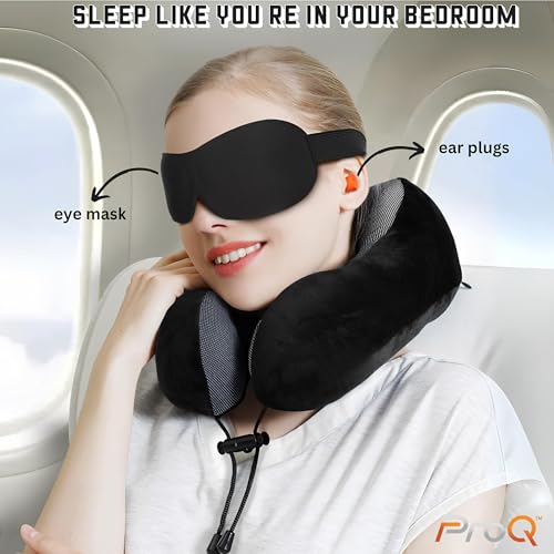 ProQ Neck Pillow for Travelling – Comfortable Memory Foam Cushion, Ergonomic U-Shape Support, Portable Flight Accessory, Compact Lightweight Design, Washable Cover Included, Black - Image 2