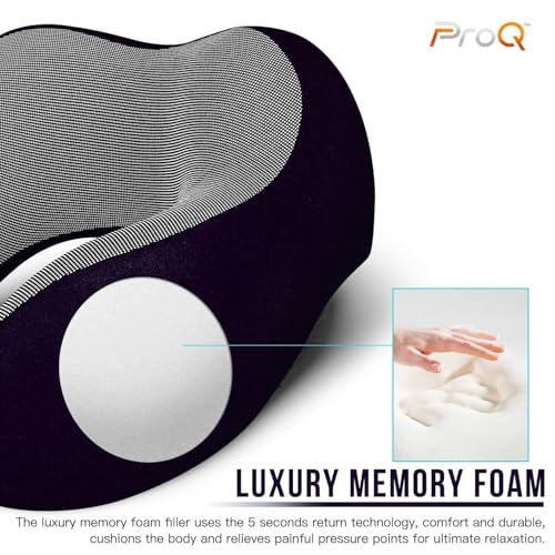 ProQ Neck Pillow for Travelling – Comfortable Memory Foam Cushion, Ergonomic U-Shape Support, Portable Flight Accessory, Compact Lightweight Design, Washable Cover Included, Black - Image 4