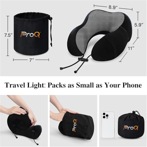 ProQ Neck Pillow for Travelling – Comfortable Memory Foam Cushion, Ergonomic U-Shape Support, Portable Flight Accessory, Compact Lightweight Design, Washable Cover Included, Black - Image 5