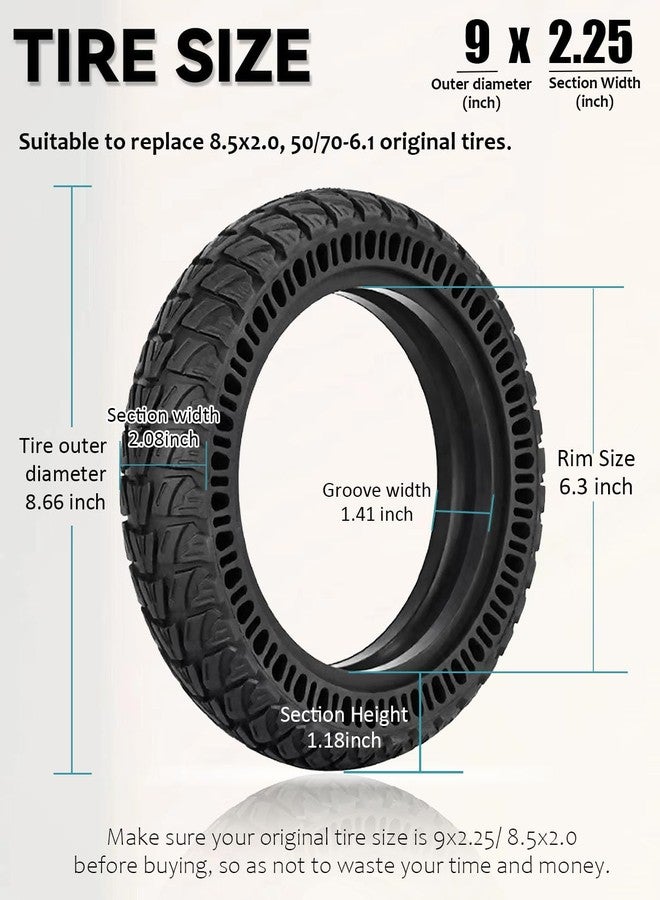 إطار GLDYTIMES صلب للطرق الوعرة مقاس 9x2.25، إطار بديل 50/75-6 8.5x2.0، مناسب لـ Gotrax GXL V2 XR/Apex XL/G3 Plus~Hiboy S2~Xiaomi M365/Pro 2، مقاس 9 بوصات، مقاوم للانفجار - Image 2