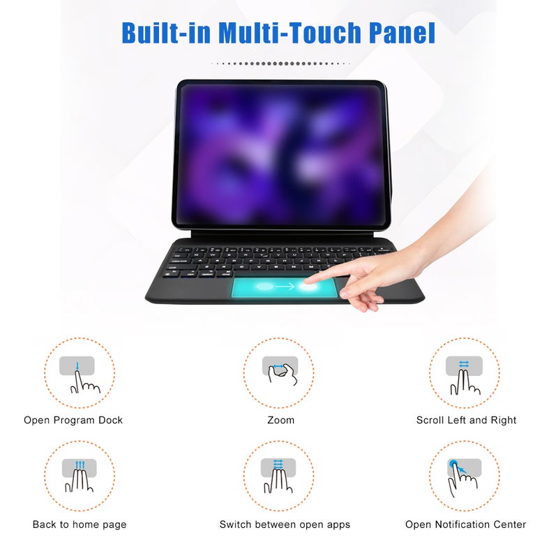 Three-in-One Design Tablet Smart Control Keyboard, Strong Magnetic Absorption, BT5.2 Long Endurance with 3-Level Adjustable Backlight, 135° Adjustable Angle, Suitable for iPad 10th Generation 2022 - Image 5