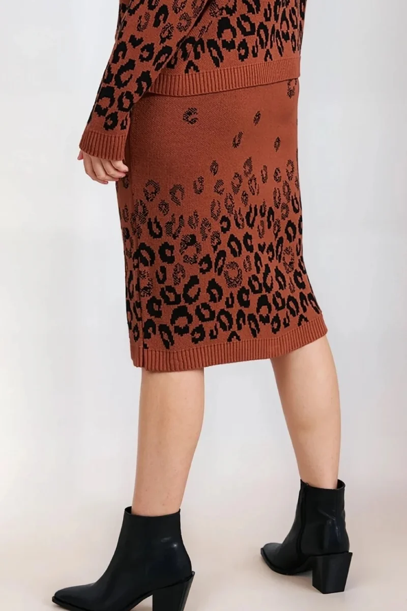 Little Mistress Knitted Leopard Midi Skirt And Jumper Co-Ord Set
