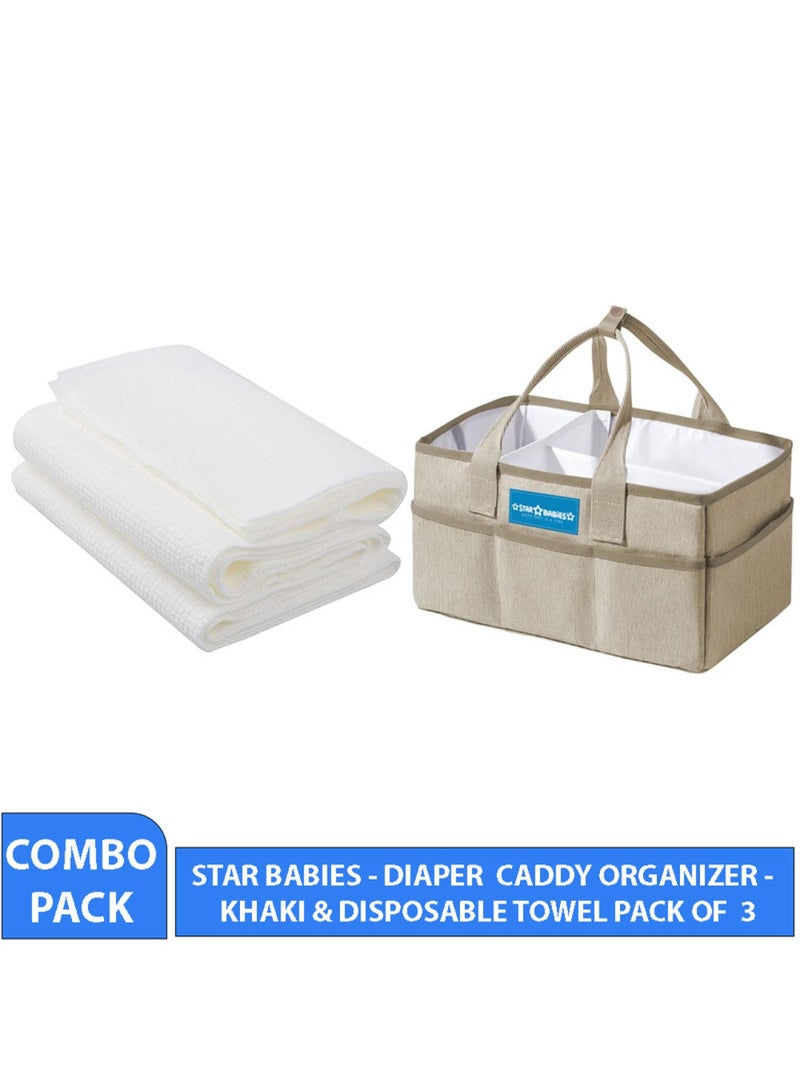 STAR BABiES Combo Pack Caddy Diaper Bag Organizer Disposabel Towel Pack Of 3-Khaki  - Image 2