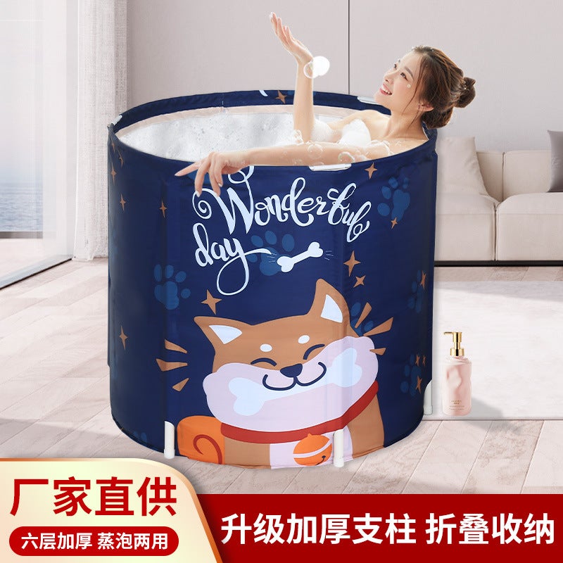 Folding Bath Tub, Blue Starry Sky Ice Bath Tub, Quilted Cotton Household Baby Bathtub, Foot Soaking Tub, No Need For Inflation - Image 2