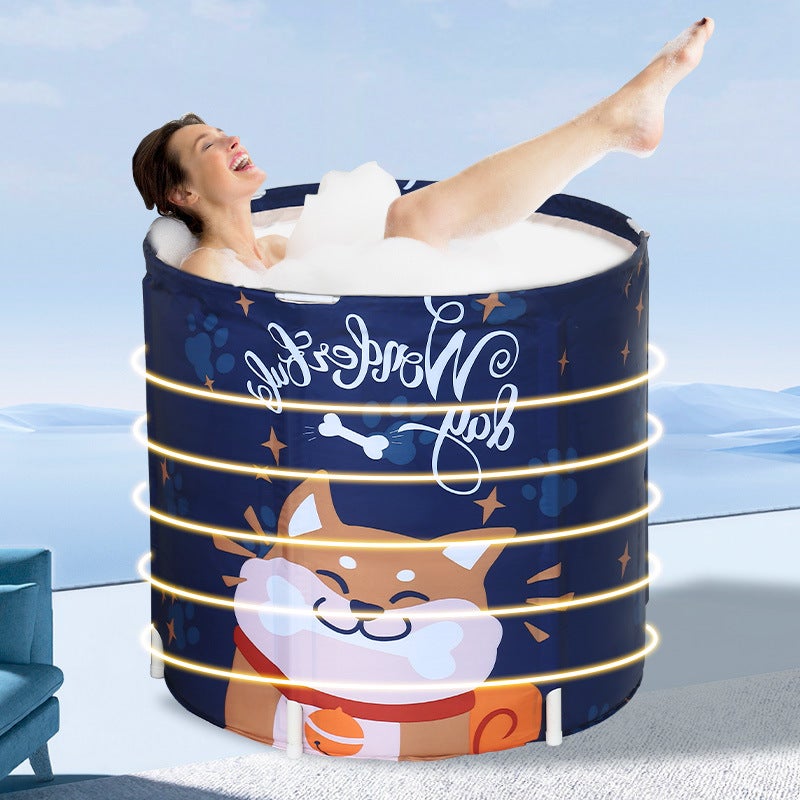 Folding Bath Tub, Blue Starry Sky Ice Bath Tub, Quilted Cotton Household Baby Bathtub, Foot Soaking Tub, No Need For Inflation - Image 3