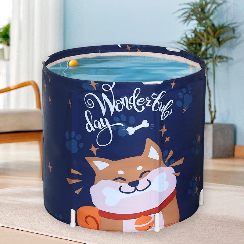 Folding Bath Tub, Blue Starry Sky Ice Bath Tub, Quilted Cotton Household Baby Bathtub, Foot Soaking Tub, No Need For Inflation - Image 5