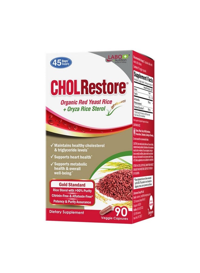LABO Nutrition CHOLRestore - Red Yeast Rice with Phytosterol Health Supplement, Supports Healthy Cholesterol Levels, Citrinin, Aflatoxin & Soy Free, 90 Vegetarian Capsules - Image 1