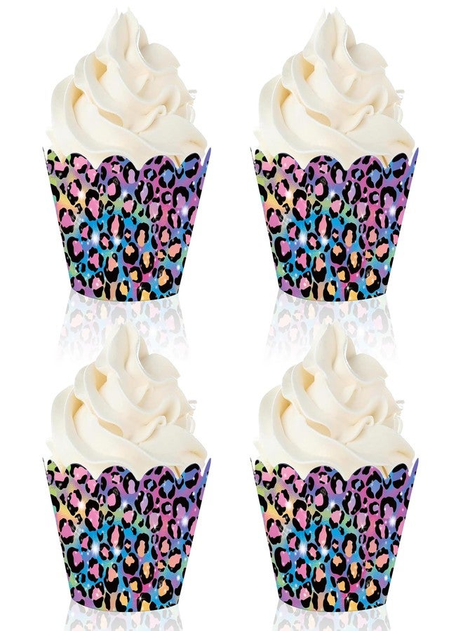 umoni Rainbow Leopard Cupcake Wrappers 24Pcs Neon Leopard Birthday Party Decorations Colorful Cheetah Print Cupcake Wrappers Cheetah Cupcake Liners for Safari Jungle Theme Party Supplies - Image 2