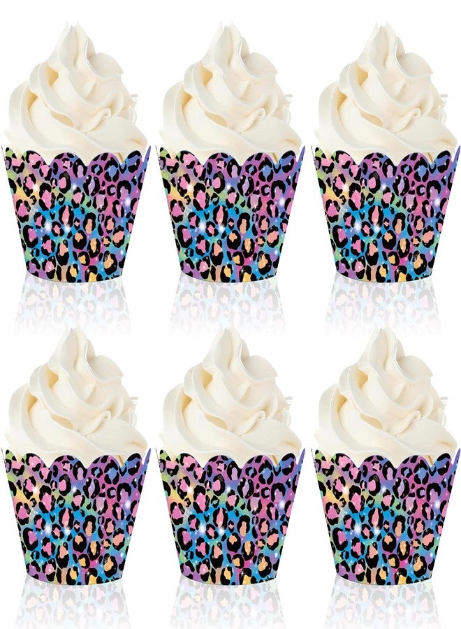 umoni Rainbow Leopard Cupcake Wrappers 24Pcs Neon Leopard Birthday Party Decorations Colorful Cheetah Print Cupcake Wrappers Cheetah Cupcake Liners for Safari Jungle Theme Party Supplies - Image 1