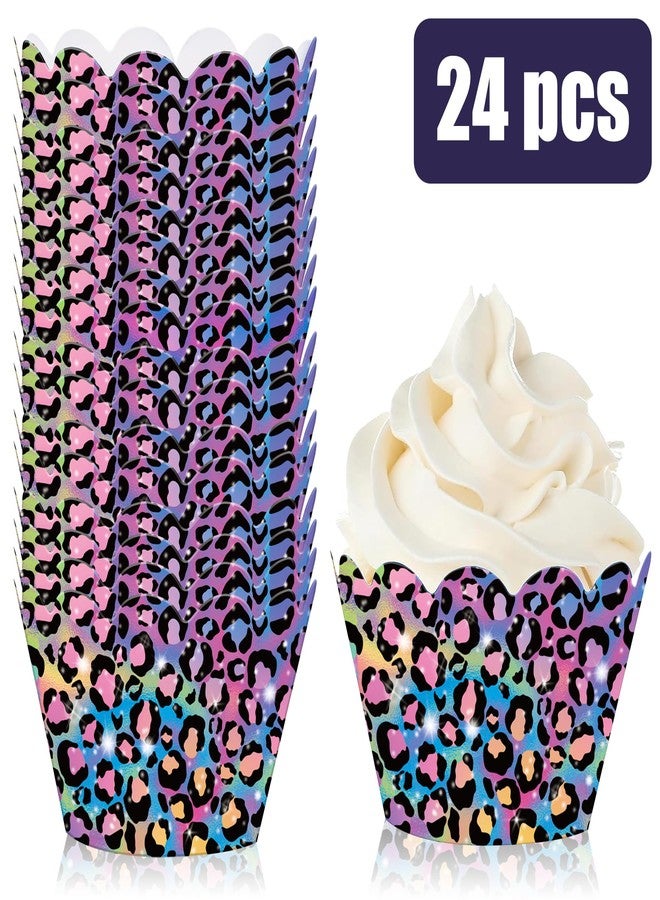 umoni Rainbow Leopard Cupcake Wrappers 24Pcs Neon Leopard Birthday Party Decorations Colorful Cheetah Print Cupcake Wrappers Cheetah Cupcake Liners for Safari Jungle Theme Party Supplies - Image 3