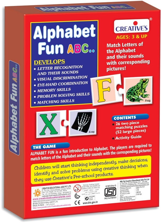 Creative's Creative's Alphabet Fun ABC| Early Learning Educational Puzzle Game | Eye-Hand Coordination Puzzles for Girls & Boys Fun with Learning | Alphabet Puzzle | Educational Gift for Kids 3 & Up  - Image 2