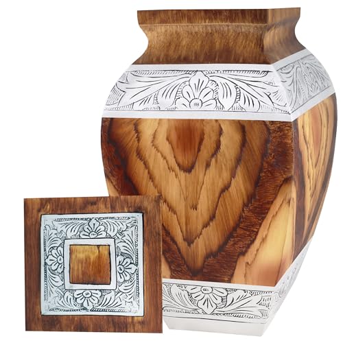 NANIURN Urn for Ashes for Women & Male, Cremation Urns for Human Ashes Adult Female and Man, Funeral Decorative Urns, Large Square Model, Brown Wood Texture, Burial, Aluminium - Full Size - Image 5