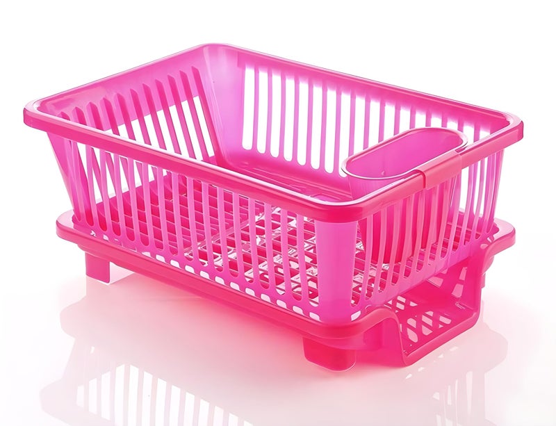 Homeor 3 in 1 Durable Plastic Kitchen Sink, Large Dish Rack Drainer With Tray, Drying Basket for Utensils and Dishes, Pink - Image 5