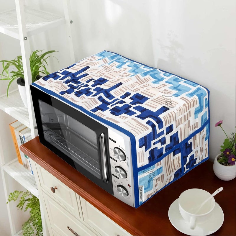 E-Retailer ERetailer Polyester 3Layered With 4 Utility Pockets Microwave Oven Top Cover Suitable for Upto 30 Liter Color Blue Size36x14 Inches