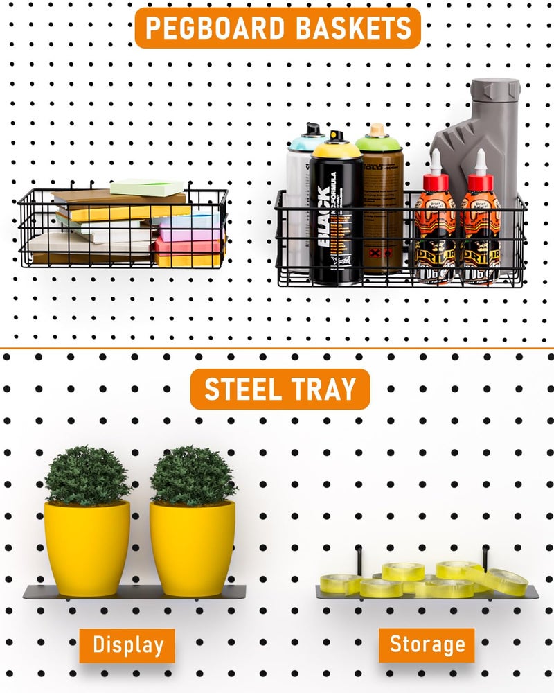 INCLY 30PCS Peg Board Organizer Accessories Kit, Pegboard Hooks Assortment with Bins, Cups, Wire Baskets and Paper Towel Holder for 1/8“ and 1/4” Pegboard Garage Workbench Craft Room Organizing Tools - Image 2