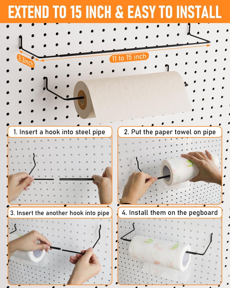 INCLY 30PCS Peg Board Organizer Accessories Kit, Pegboard Hooks Assortment with Bins, Cups, Wire Baskets and Paper Towel Holder for 1/8“ and 1/4” Pegboard Garage Workbench Craft Room Organizing Tools - Image 3