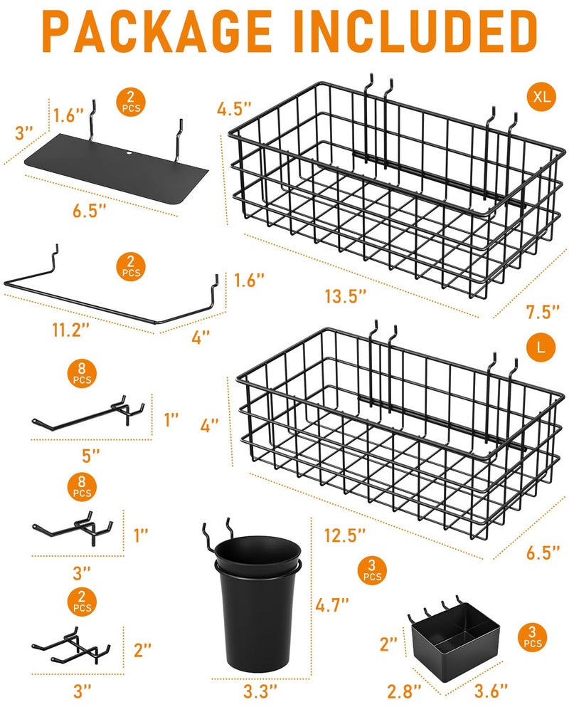 INCLY 30PCS Peg Board Organizer Accessories Kit, Pegboard Hooks Assortment with Bins, Cups, Wire Baskets and Paper Towel Holder for 1/8“ and 1/4” Pegboard Garage Workbench Craft Room Organizing Tools - Image 5