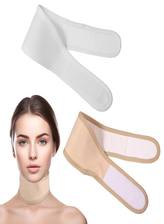Tweruna 2 Pack Thyroid Castor Oil Neck Wrap, Reusable Neck Castor Oil Pack for Thyroid Women Men, Comfort Fit (White, Khaki) - Image 1