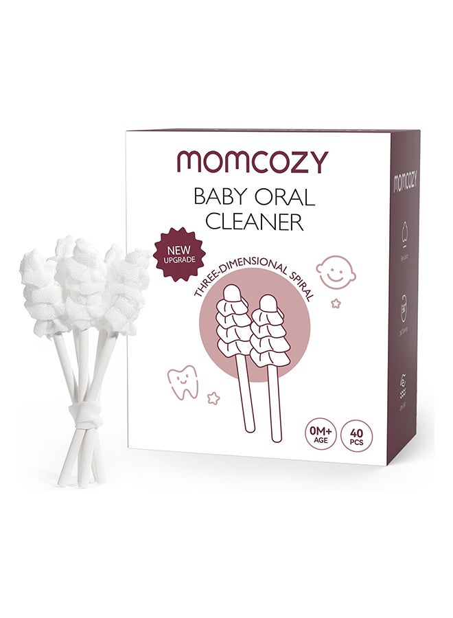 Momcozy منظف لسان الأطفال من الشاش، فرشاة أسنان للأطفال للاستخدام مرة واحدة، فرشاة أسنان للأطفال لتنظيف الفم واللثة، عصا تنظيف الفم للأطفال الرضع، منظف فم للأطفال حديثي الولادة، 40 قطعة - Image 1