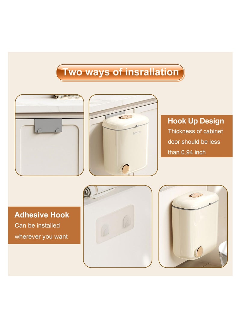 SOLARAE Kitchen Compost Bin Hanging Trash Can, Waste Bin Wall Mounted Household with Lid, 9 Liter Wall-Mounted Garbage Can with Inner Bucket, Under Sink Trash Can for Kitchen, Bathroom, Bedroom, Cupboard - Image 4