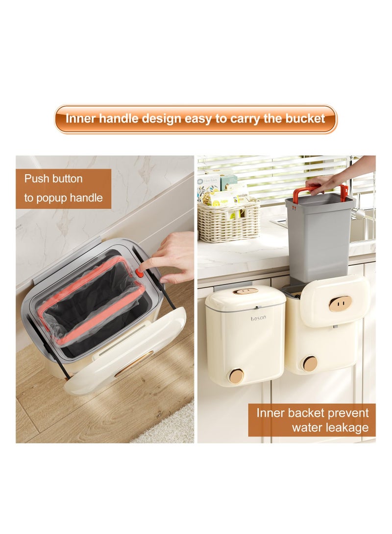 SOLARAE Kitchen Compost Bin Hanging Trash Can, Waste Bin Wall Mounted Household with Lid, 9 Liter Wall-Mounted Garbage Can with Inner Bucket, Under Sink Trash Can for Kitchen, Bathroom, Bedroom, Cupboard - Image 3