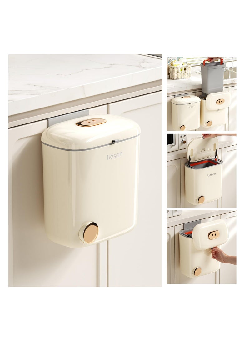 SOLARAE Kitchen Compost Bin Hanging Trash Can, Waste Bin Wall Mounted Household with Lid, 9 Liter Wall-Mounted Garbage Can with Inner Bucket, Under Sink Trash Can for Kitchen, Bathroom, Bedroom, Cupboard - Image 1