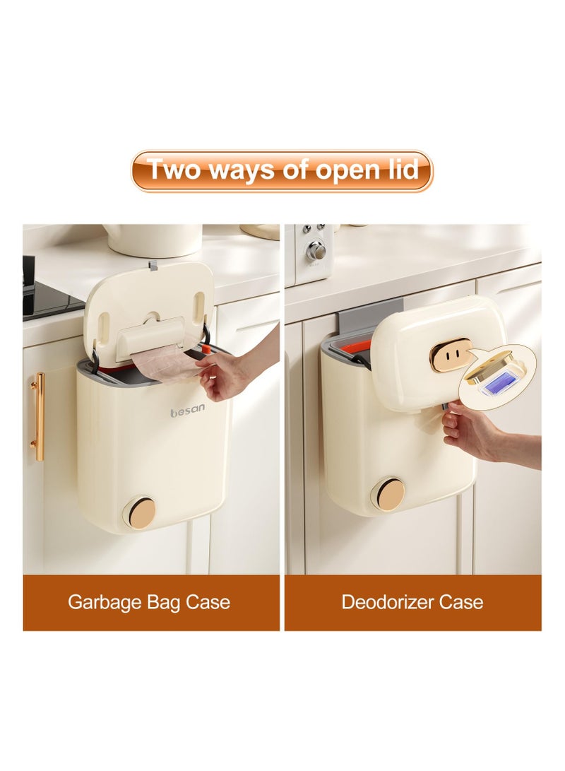 SOLARAE Kitchen Compost Bin Hanging Trash Can, Waste Bin Wall Mounted Household with Lid, 9 Liter Wall-Mounted Garbage Can with Inner Bucket, Under Sink Trash Can for Kitchen, Bathroom, Bedroom, Cupboard - Image 2