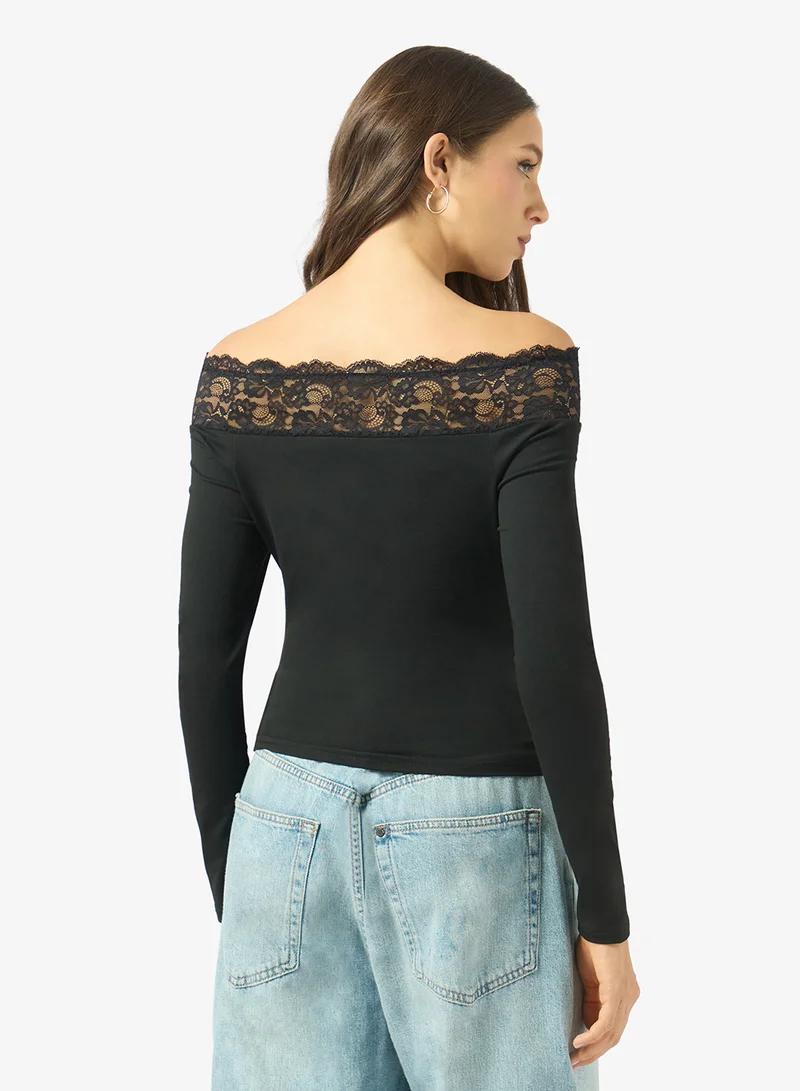 Ginger Lace Detail Boat Neck Top